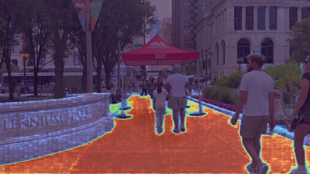 Per-pixel traversability prediction over the street frame.