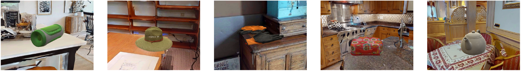 Benchmark examples: objects on receptacles in five HM3D homes