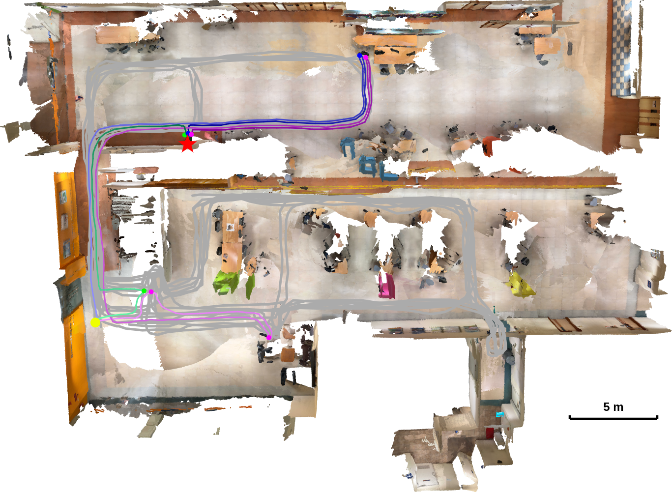 Office floor with mapping traversals and search routes